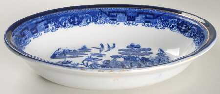 Willow (Flow Blue) 10" Oval Vegetable Bowl