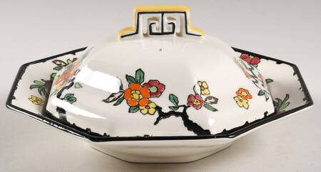 Woburn Black (No White Flowers) Round Covered Butter with Strainer
