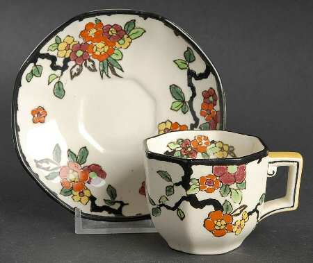 Woburn Black (No White Flowers) Flat Demitasse Cup & Saucer Set
