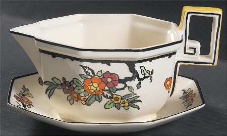 Woburn Black (No White Flowers) Gravy Boat with Attached Underplate