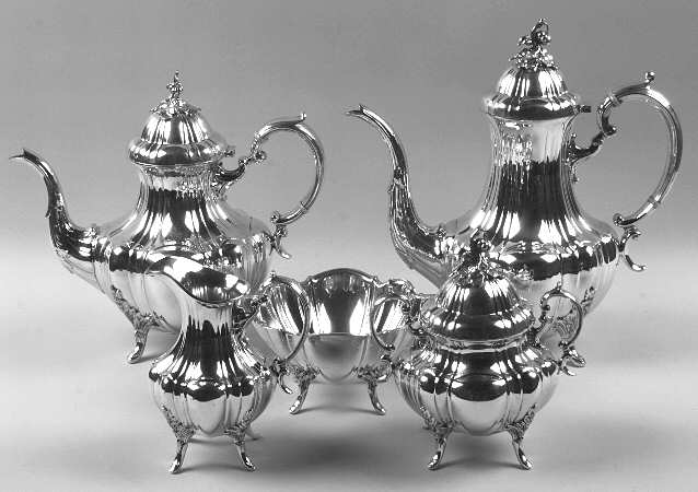 Bradford (Sterling, Hollowware) 5 Piece Tea Set (SCP, STP, SCR, SSU, SWB)
