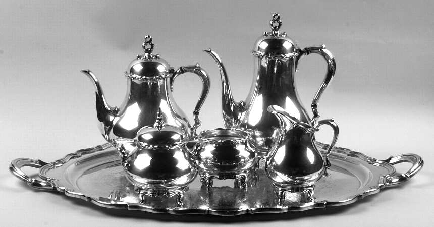 Provincial (Silverplate, Hollowware) 6-Piece Plated Tea Set (Waste & Tray)