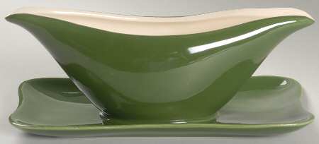 Blossom Time Green Gravy Boat with Attached Underplate