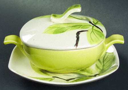 Magnolia Chartreuse Cream Soup Bowl & Saucer Set with Lid