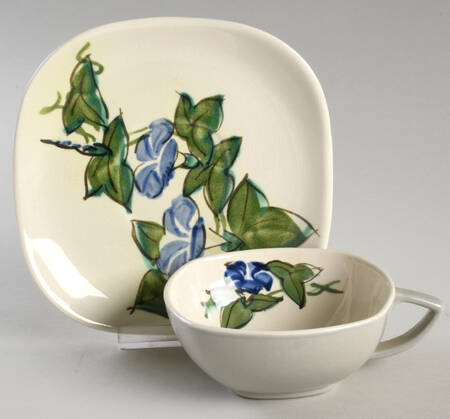Morning Glory Blue Flat Cup & Saucer Set