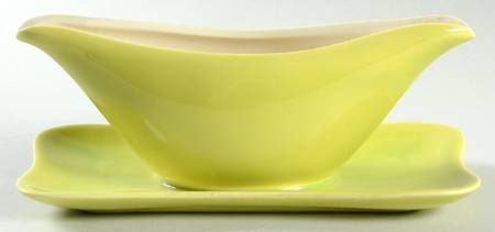 Plum Blossom Yellow Gravy Boat with Attached Underplate
