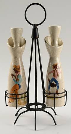 Round Up Cruet & Stopper - Set of 2 with Black Metal Stand