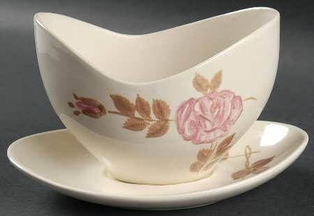 Red Wing Rose Gravy Boat with Attached Underplate by Red Wing