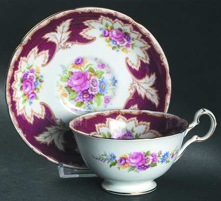 Academy Burgundy Footed Cup & Saucer Set
