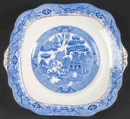 Blue Willow Square Handled Cake Plate