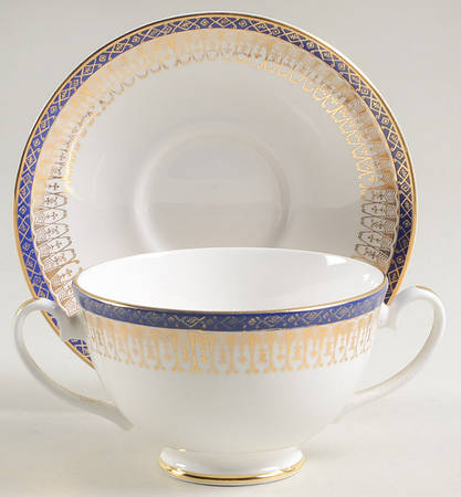 Majestic Dark Blue Footed Cream Soup Bowl & Saucer Set