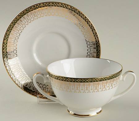 Majestic Green Footed Cream Soup Bowl & Saucer Set by Royal Grafton