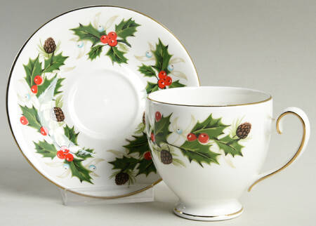 Noel (Holly Backstamp, Smooth) Footed Demitasse Cup & Saucer Set