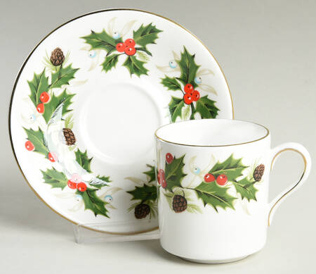 Noel (Holly Backstamp, Smooth) Flat Demitasse Cup & Saucer Set