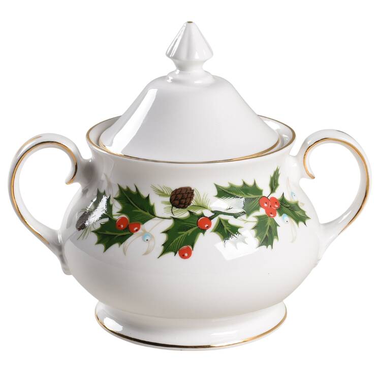 Noel (Holly Backstamp, Smooth) Sugar Bowl & Lid