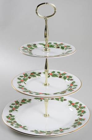 Noel (Holly Backstamp, Smooth) 3-Tiered Serving Tray (DP, SP, BB)