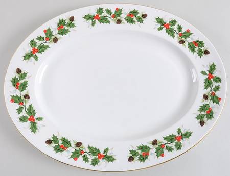 Noel (Holly Backstamp, Smooth) 15" Oval Serving Platter