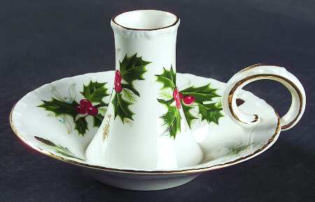 Noel (Holly Backstamp, Smooth) Handled Candleholder