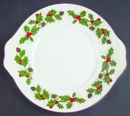 Noel (Holly Backstamp, Smooth) Handled Cake Plate