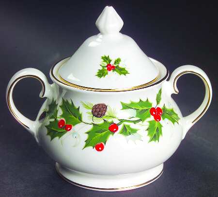 Noel (Holly Backstamp, Smooth) Sugar Bowl & Lid