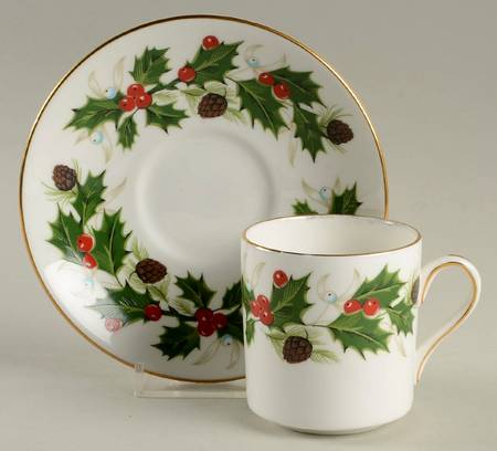 Noel (Holly Backstamp, Smooth) Flat Demitasse Cup & Saucer Set