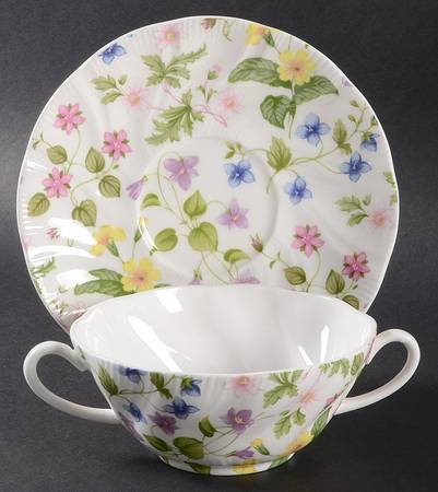 Country Meadow Flat Cream Soup Bowl & Saucer Set