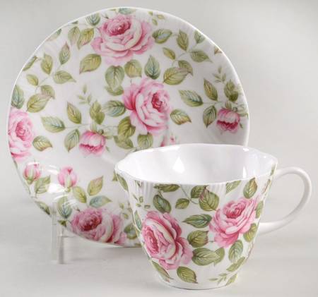 Cottage Rose Flat Cup & Saucer Set by Rosina-Queens