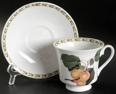 Hooker's Fruit (Bone, Made In England) Footed Cup & Saucer Set by Rosina-Queens