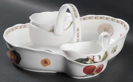 Hooker's Fruit (Bone, Made In England) Strawberry Basket W/Creamer & Open Sugar