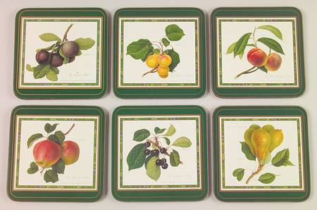 Hooker's Fruit (Bone, Made In England) Square Corkback Coaster - Set of 6 Motifs