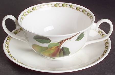 Hooker's Fruit (Bone, Made In England) Flat Cream Soup Bowl & Saucer Set