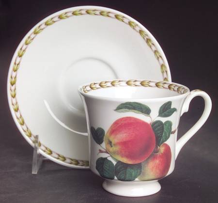 Hooker's Fruit (Bone, Made In England) Footed Cup & Saucer Set by Rosina-Queens