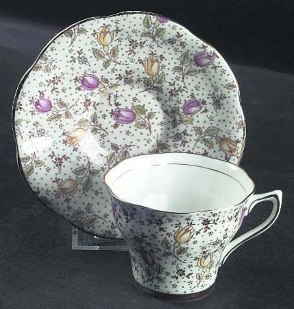 June (Brown, Multicolor Flowers) Flat Cup & Saucer Set