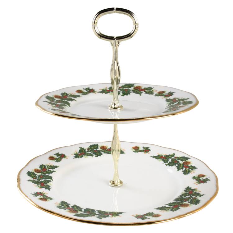 Yuletide (Scalloped) 6 5/8"-10"  2 Tiered Serving Tray (Dp, Sp) HC by Rosina-Queens