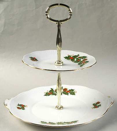 Yuletide (Scalloped) 2 Tiered Serving Tray(Handled Cake w/Bread&Butter)