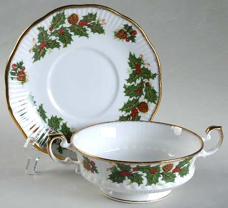 Yuletide (Scalloped) Footed Cream Soup Bowl & Saucer Set
