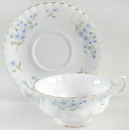 Blue Rock Footed Cream Soup Bowl & Saucer Set