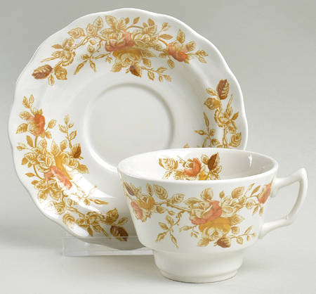 Antique Rose Brown Flat Cup & Saucer Set