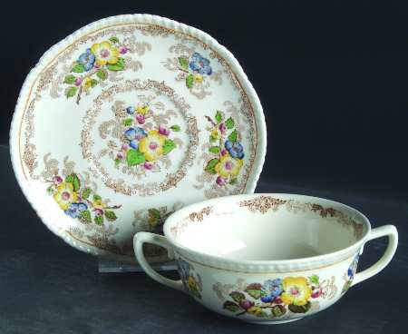 Apple Blossom Brown Flat Cream Soup Bowl & Saucer Set