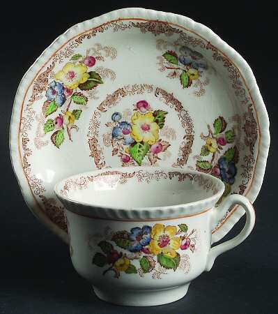 Apple Blossom Brown Flat Cup & Saucer Set