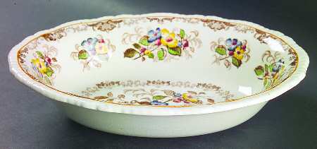 Apple Blossom Brown 10" Oval Vegetable Bowl