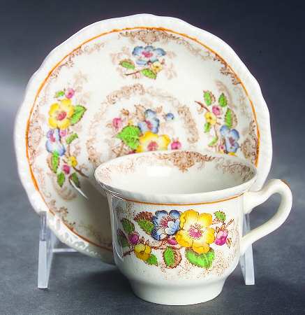 Apple Blossom Brown Flat Demitasse Cup & Saucer Set