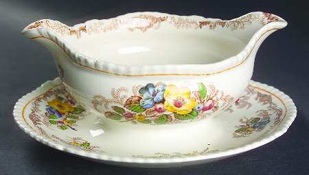 Apple Blossom Brown Gravy Boat with Attached Underplate