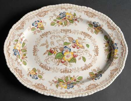 Apple Blossom Brown 14" Oval Serving Platter