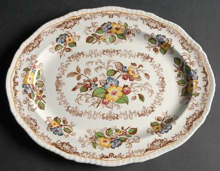 Apple Blossom Brown 12" Oval Serving Platter