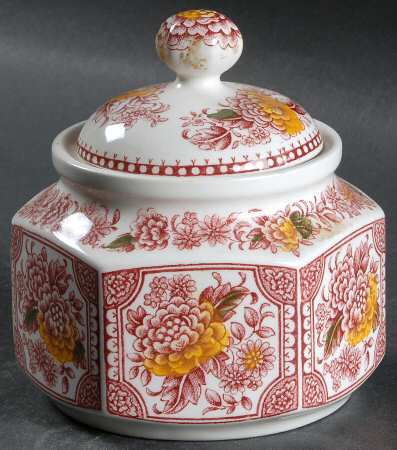 Canterbury Red Multicolor Sugar Bowl & Lid