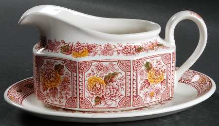 Canterbury Red Multicolor Gravy Boat & Underplate