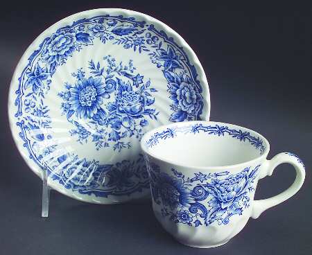 Clifton Blue and White Flat Cup & Saucer Set