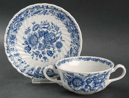 Clifton Blue and White Flat Cream Soup Bowl & Saucer Set