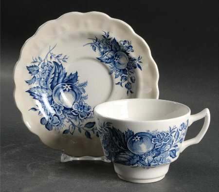 Devon Fruit Blue Flat Cup & Saucer Set
